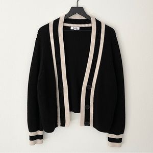525 America Black and Cream Chunky Cotton Varsity Cardigan with Stripes